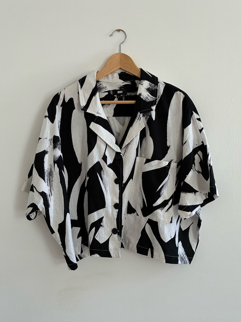 Graphic Linen-blend cropped Camp Shirt